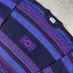 Vintage Meister Sweater Mens Size L Multicolor Geometric Wool Blend *READ HOLES*